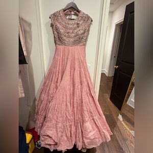Pink Anarkalli-Elegant Pink Lace Evening Dress